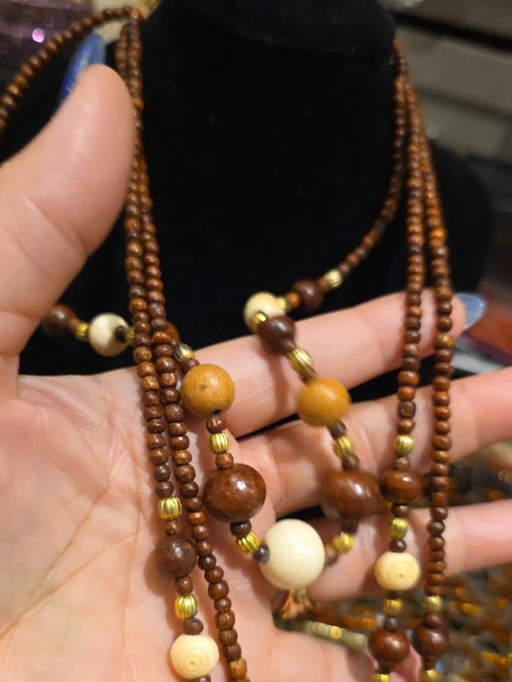 Vintage Brown and Cream Multi-Strand Beaded Necklace